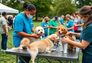 Veterinary students providing care to pets at an event in Tucson