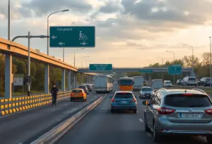 A busy highway illustrating pedestrian safety risks