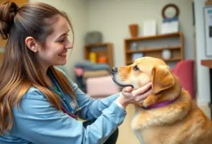 Veterinary student providing care to a pet in a shelter