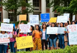 Community members rally at Pima Community College advocating for equitable admissions practices.