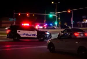 Scene of a traffic crash involving a patrol vehicle and a civilian car at a Tucson intersection.