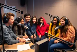 Students celebrating at Pueblo High School radio station