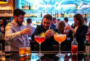 Mixologists competing at the Rye Not cocktail contest in Tucson, showcasing unique rye whiskey cocktails.