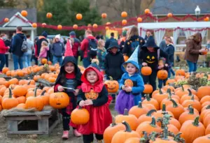 Community members enjoying Halloween festivities with safe areas for children.
