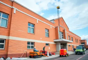 Construction workers upgrading school facilities