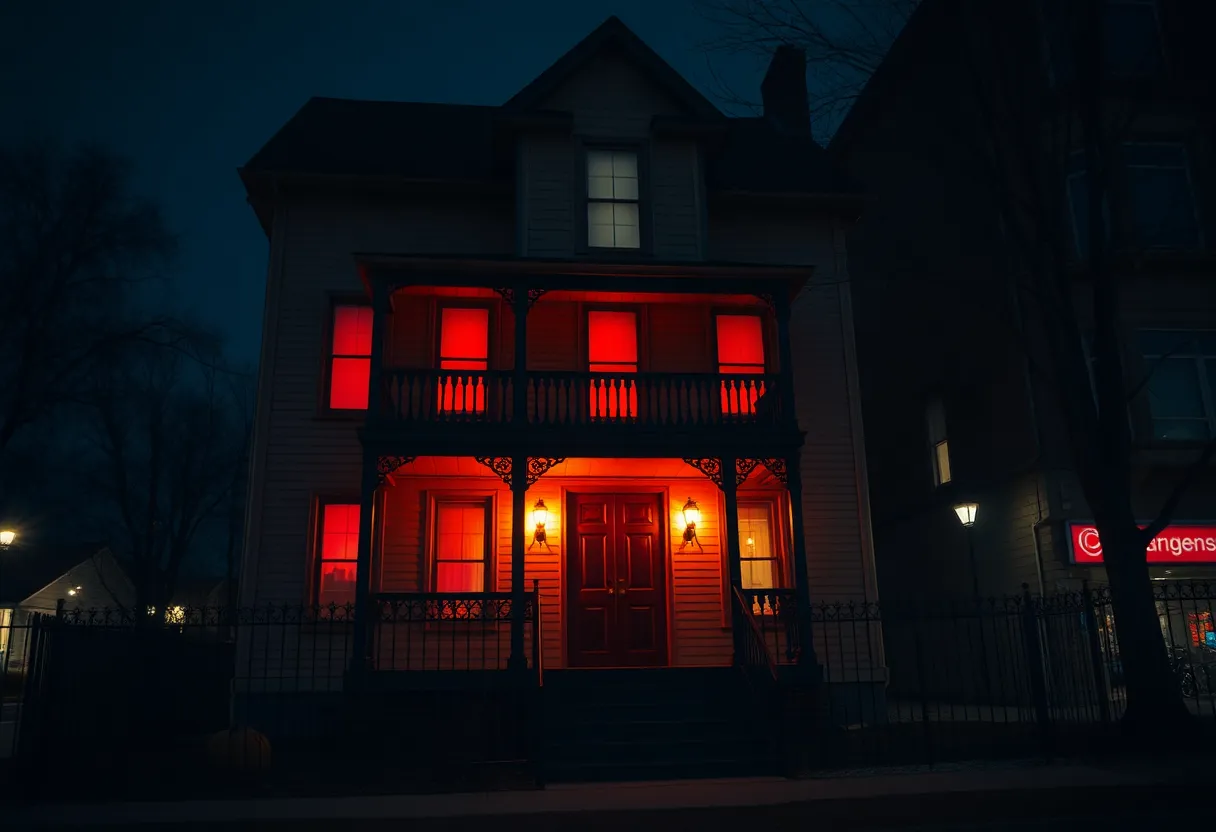 Eerie scene depicting the Slaughterhouse haunted attraction in Tucson