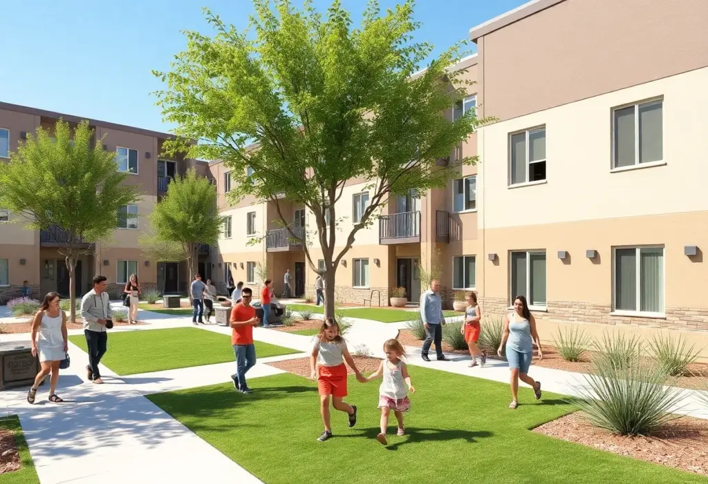 Affordable housing complex in South Tucson with green spaces