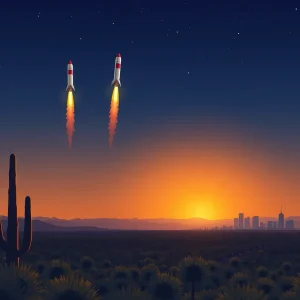 Rocket launching in the sky over Tucson desert