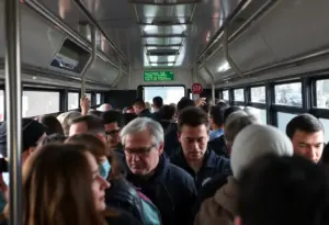 Crowded Sun Tran bus depicting rider safety concerns.