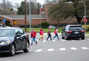 Crosswalk near Sunnyside High School with students and vehicles