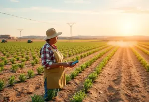 Farmers using AI technology for irrigation optimization