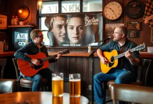 Tesoro Duo performing in an intimate acoustic setting at Tap & Bottle Downtown in Tucson.