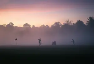 Eerie view of Tubac Golf Resort golf course at dusk