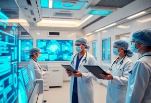 Healthcare professionals using AI for diagnostics