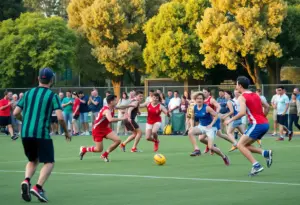 Players in action during the Aussie Rules Football Tournament at Reid Park, Tucson