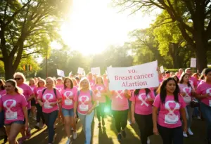 Community members walking for breast cancer awareness in Tucson's Reid Park