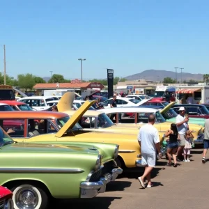 Crowd enjoying classic cars at the Tucson Car Show