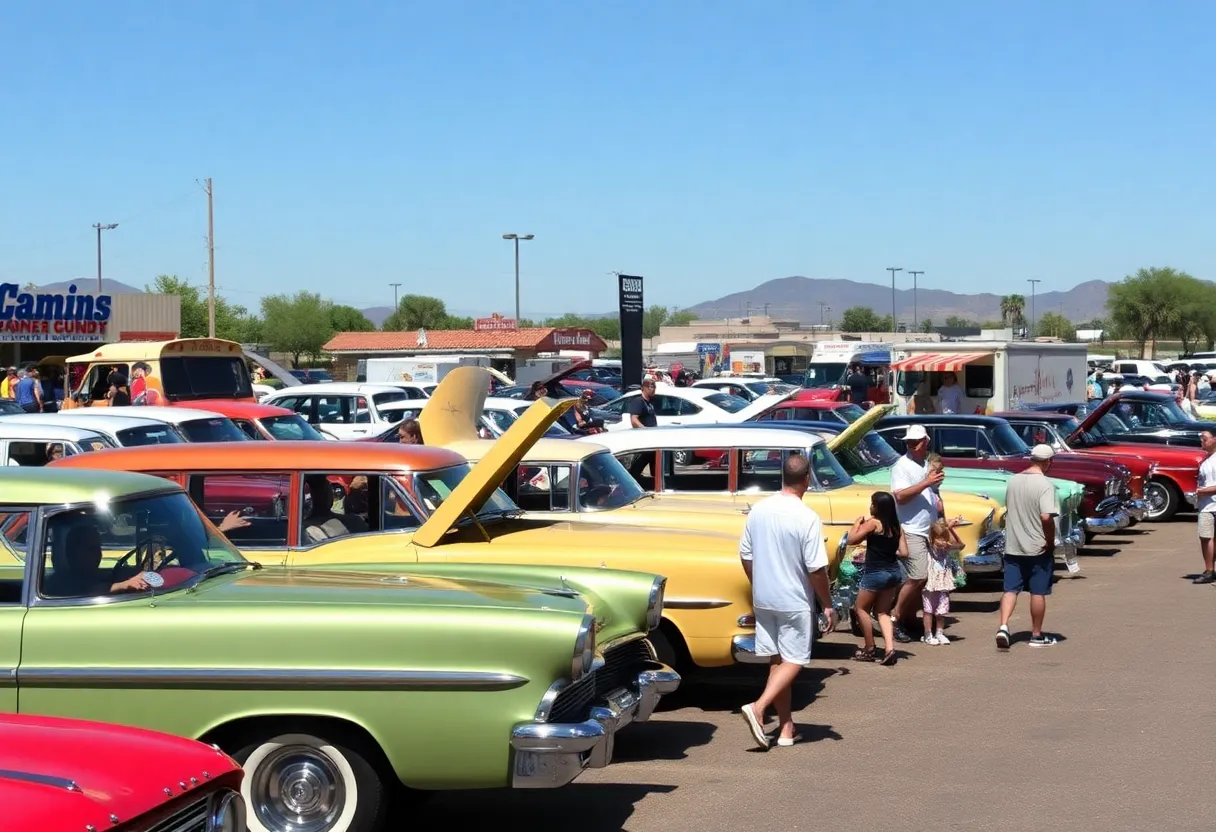 Crowd enjoying classic cars at the Tucson Car Show