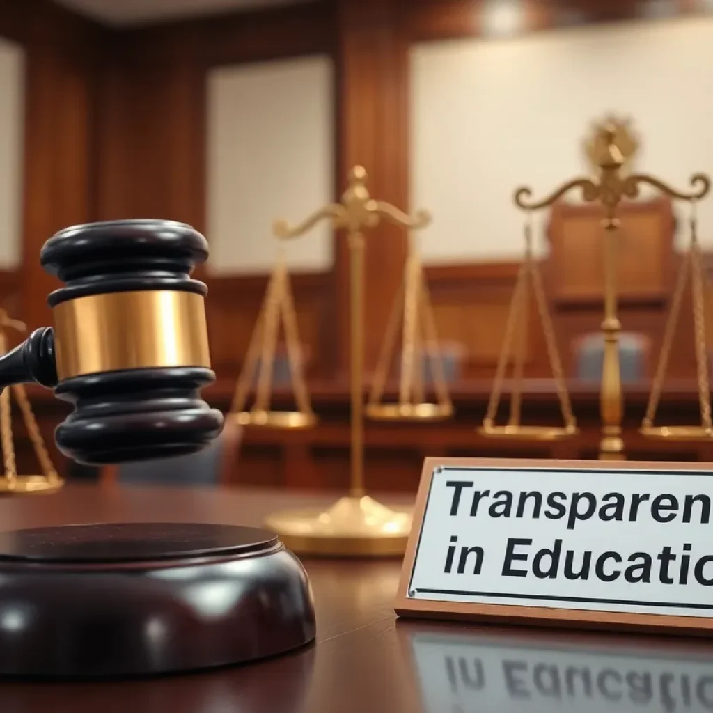 Courtroom scene symbolizing justice and transparency in education