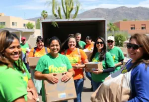Volunteers in Tucson organizing flood relief supplies.