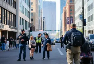 Police and social services in downtown Tucson addressing homelessness issues.