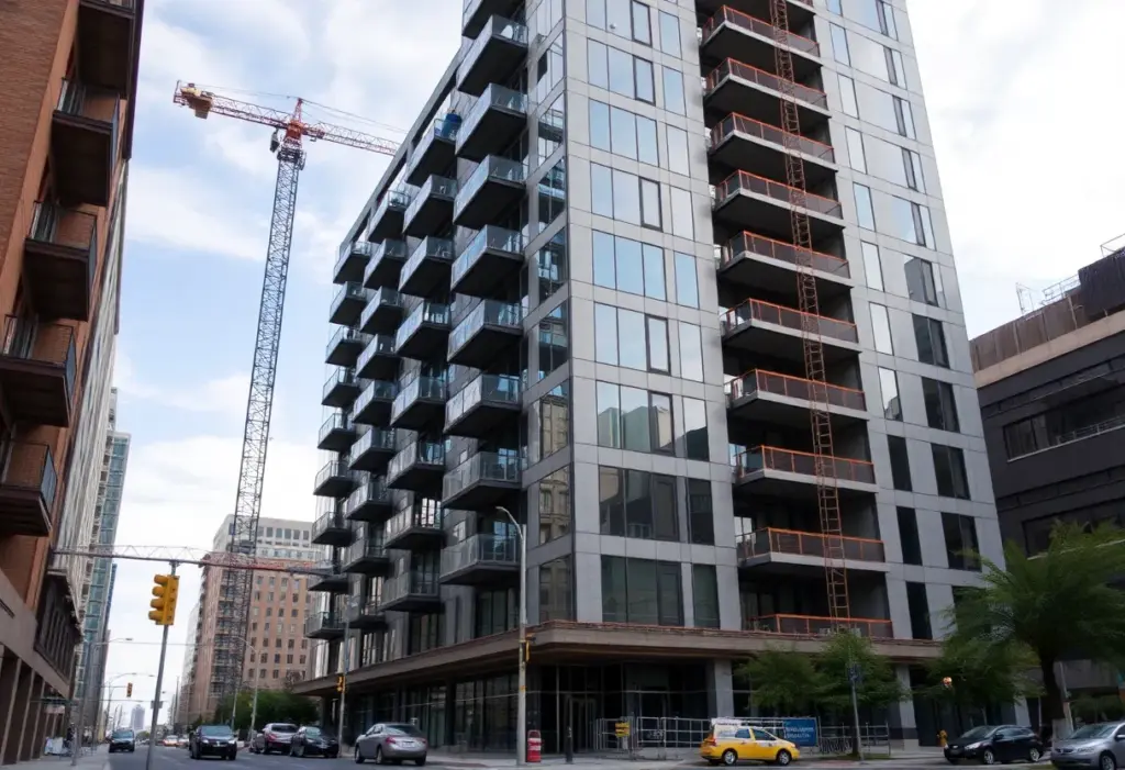 Construction workers converting a Tucson high-rise into apartments.