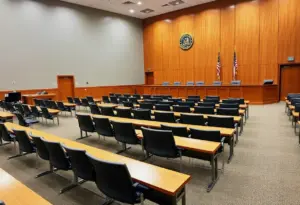 Interior view of Tucson federal court with few staff members present.