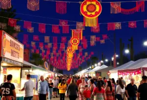 Festive scene at Tucson festivals featuring food, crafts, and cultural performances