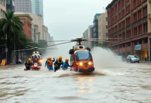 Emergency responders conducting a rescue operation in Tucson during flash floods.