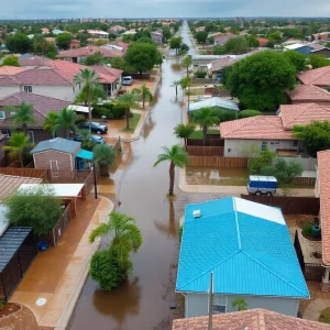 A flooded neighborhood in Tucson during monsoon season.