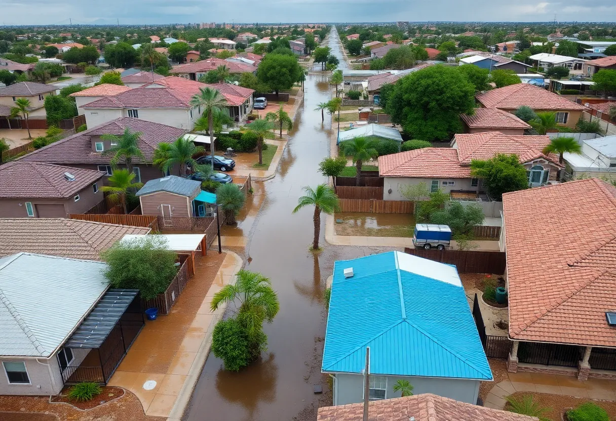 A flooded neighborhood in Tucson during monsoon season.