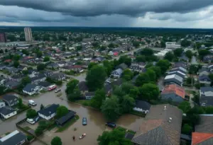Aerial view of flash flooding in Tucson neighborhoods