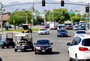 Emergency services at a multi-car collision site near Tucson golf courses.