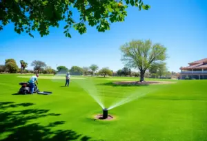 Maintenance workers at a Tucson golf course fixing irrigation systems