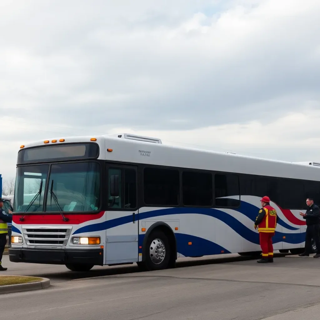 Emergency responders at Greyhound bus stop after stabbing incident