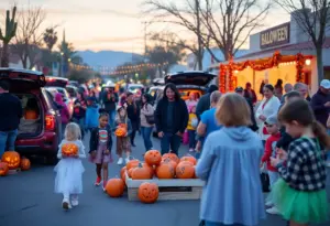 Families enjoying Halloween events in Tucson with costumes and decorations.