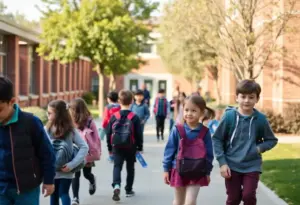 Students walking outside Tucson High School after the lockdown.