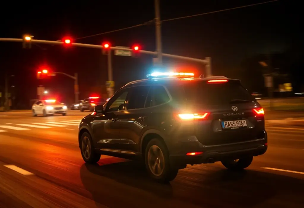 Dark SUV speeding away from the scene of a hit-and-run accident in Tucson at night.
