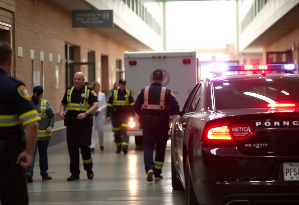 Police and medical staff at a hospital scene in Tucson