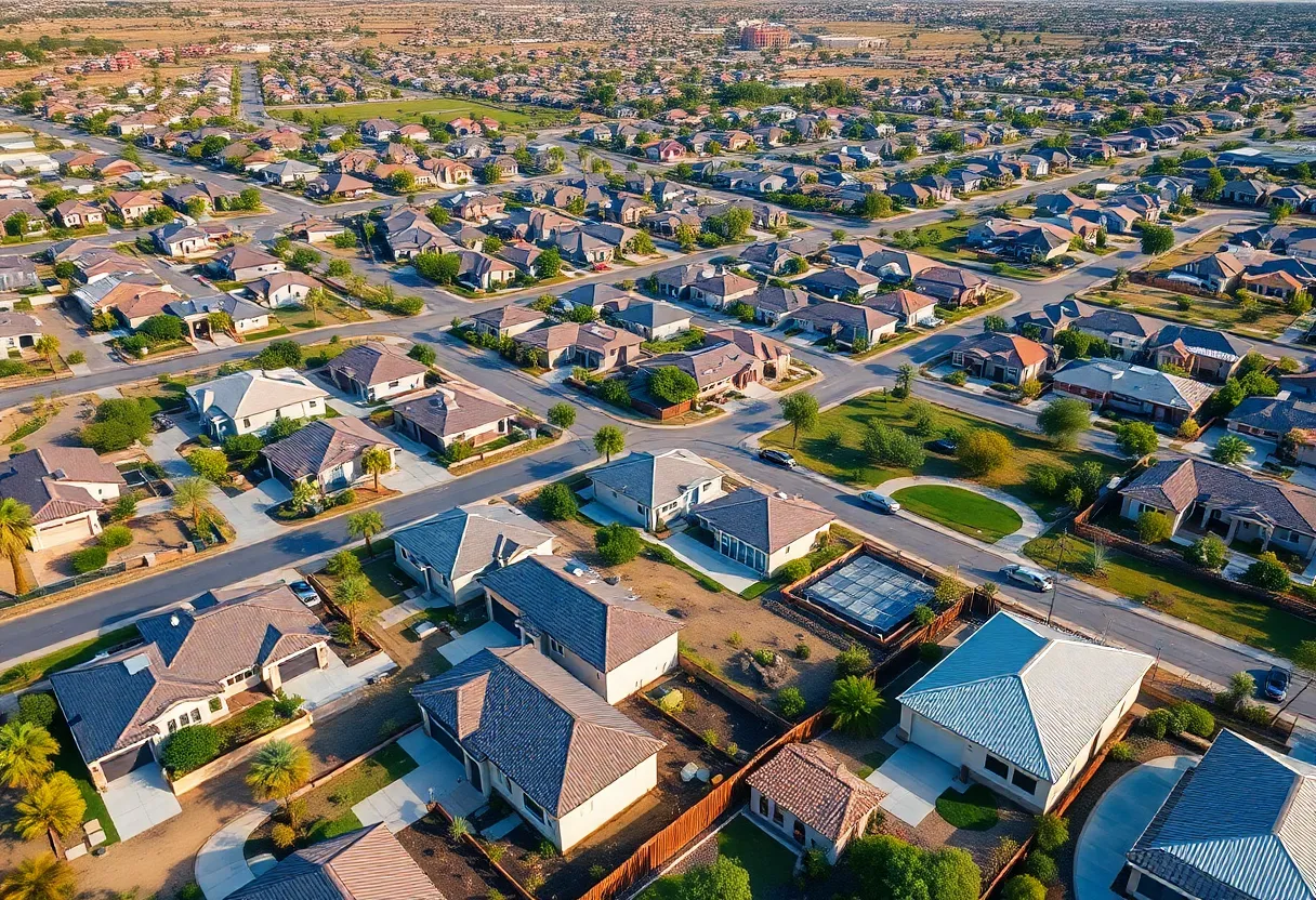 Aerial view of Tucson's east-side suburbs with new homes under construction.