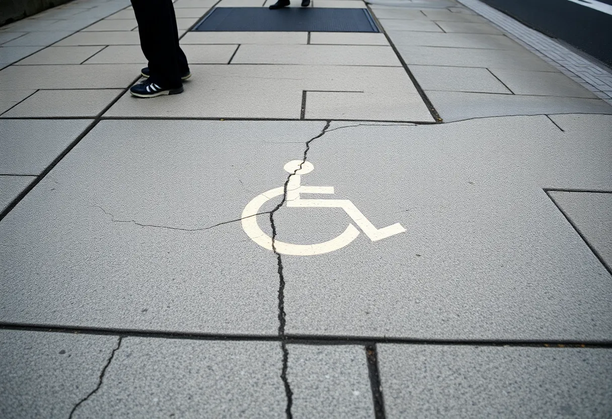 A damaged sidewalk in Tucson affecting accessibility for pedestrians.