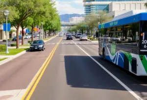 Urban Tucson scene with new bike lanes and public transit improvements