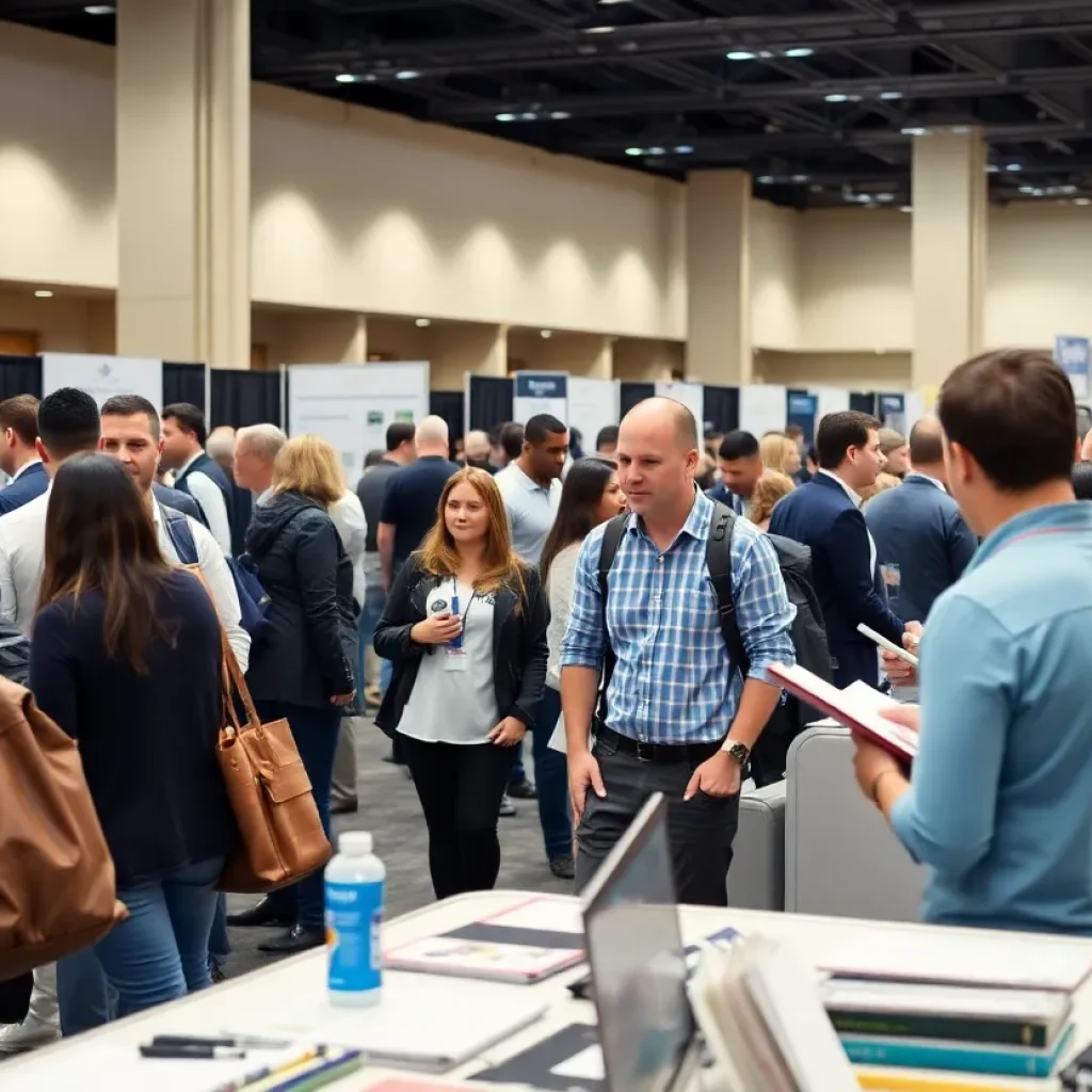 Job seekers at the Tucson community job fair engaging with employers