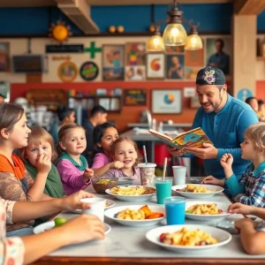 Families enjoying storytelling and discounted meals at a Tucson eatery.