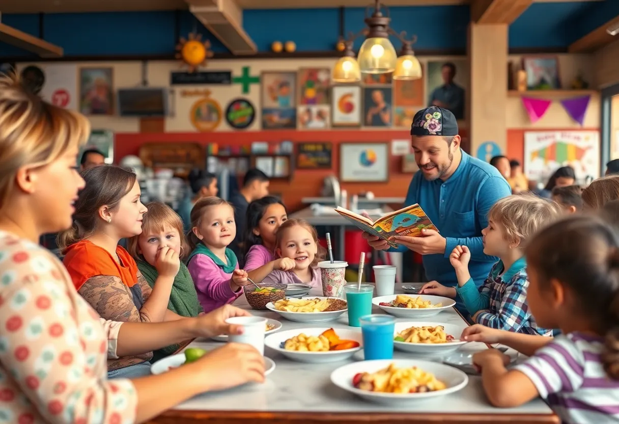 Families enjoying storytelling and discounted meals at a Tucson eatery.