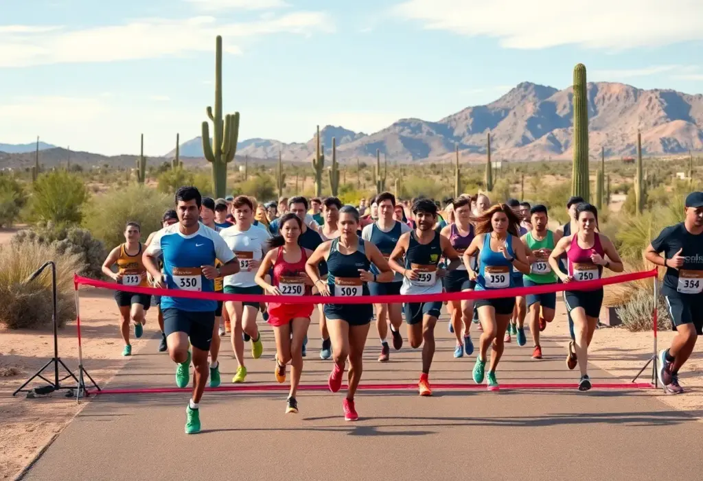 Runners completing the Tucson Marathon in the Sonoran Desert