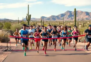 Runners completing the Tucson Marathon in the Sonoran Desert