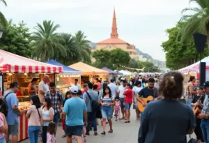 Crowd enjoying cultural festivities at the Tucson Meet Yourself festival in Jacome Plaza.
