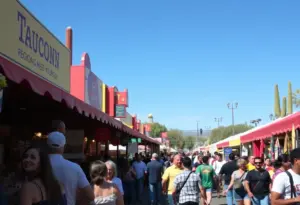 Crowd enjoying the Tucson Meet Yourself festival with food and crafts.