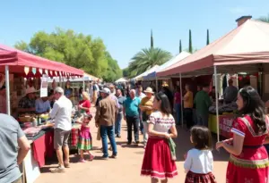 Families enjoying the Tucson Meet Yourself festival with food vendors and traditional dances